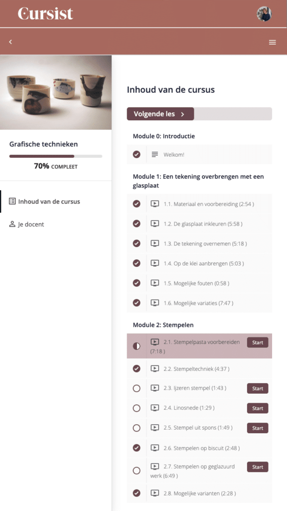 Screenshot van de webpagina van GRADE cursus