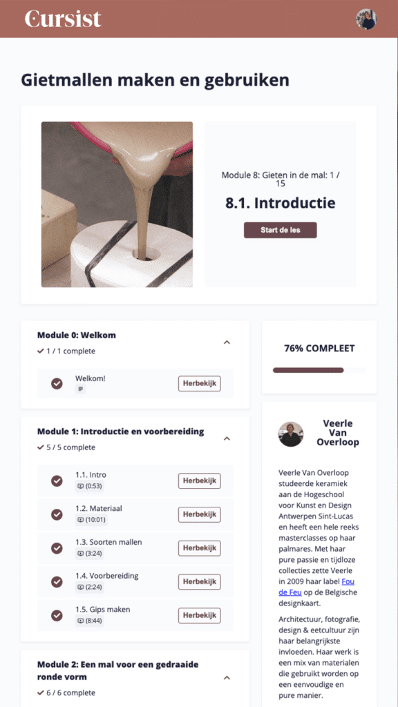 Mallen maken in gips: screenshot van de wegpagina MAMA