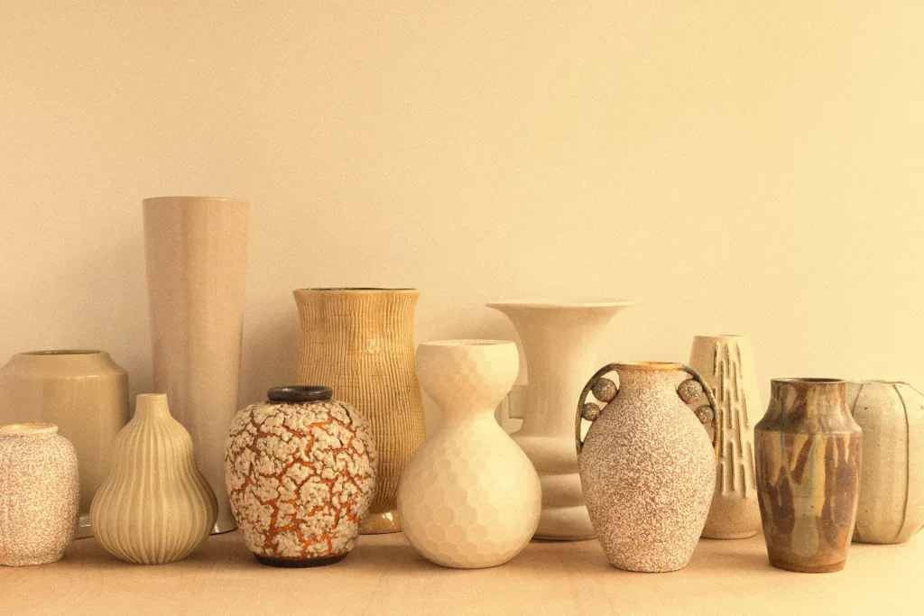 Verschilllende keramieken vazen met de crawl glaze techniek